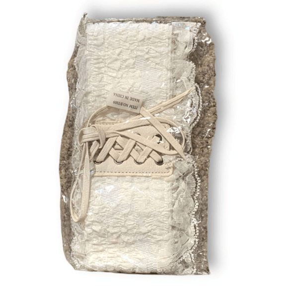 Y2K Lace Corset Belt Cream Leather Lace Up Wide Elastic Waist Statement Romantic - Picture 6 of 7